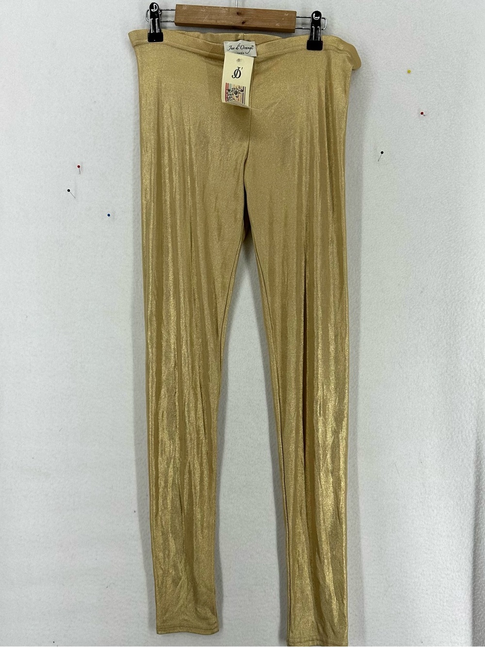 Jus d’Orange Paris Y2K Metallic Gold Low Rise Pants Leggings NWT XS